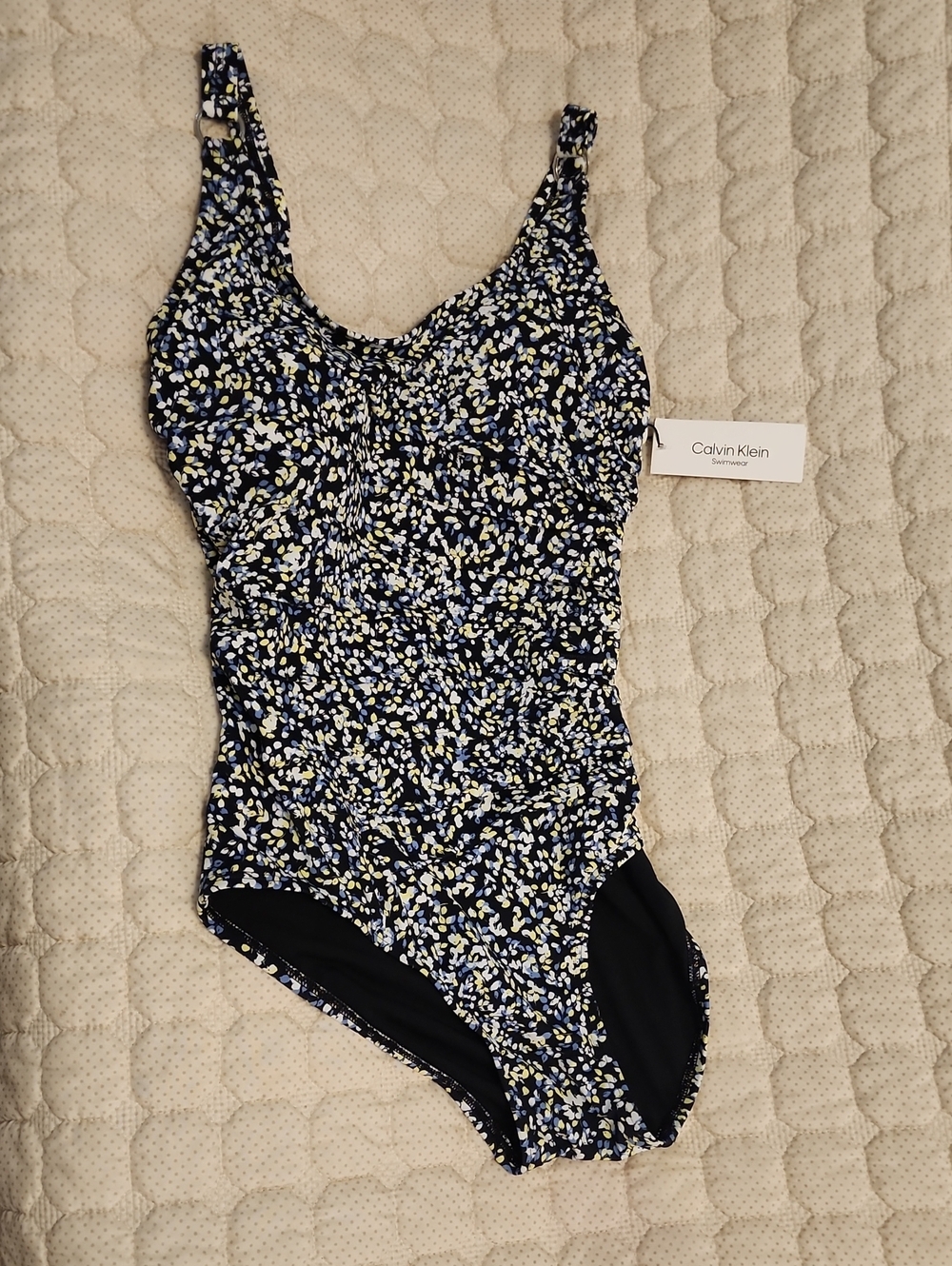 Calvin Klein Navy Floral-Print Scoop One-Piece Swimsuit